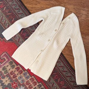 Theory Cream Ribbed Button-Front Cardigan